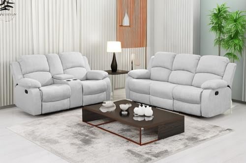 A Ainehome Living Room Furniture Set Leather Recliner Sofa Set Loveseat Chair Furniture Sofa Set for Living Room/Small Space/Rv/House/Office/Theater Seating (A-Grey White Microfiber, Sofa+Loveseat) - color: A-grey White Microfiber, size: Sofa+Loveseat
