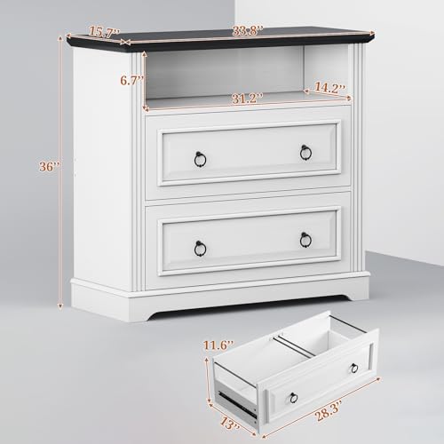 Itaar 2 Drawer File Cabinet, Farmhouse Filing Cabinet for Home Office Fits Letter, Legal, A4 Size, Wood Lateral File Cabinet with Printer Stand, Storage Shelf, White - color: White