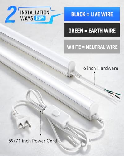 (6 Pack) 4FT T5 LED Integrated Fixture, 6500K,20W,2300LM(Super Bright White) Linkable LED Shop Light,Garage Ceiling and Cabinet Light,Strip Light,Corded Electric with ON/Off Switch - size: 6 PACK
