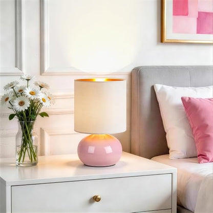 Hamucd Ceramic Table Lamps Set of 2, Modern Classic Bedside Lamps for Nightstand, Small Table Lamp for Bedroom Living Room Desk End Table (Pink) - color: Pink