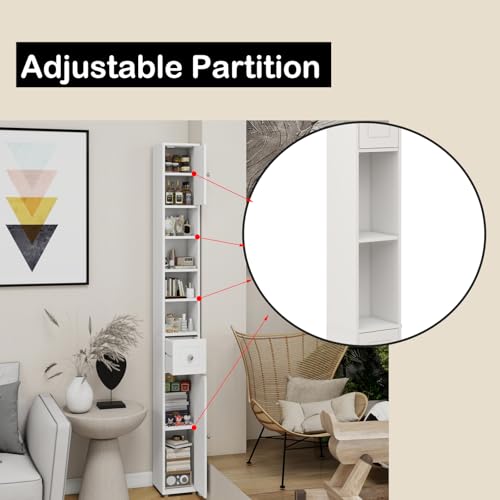 Locsear Tall Slim Bathroom Storage Cabinet, 71" Freestanding Tower Cabinet for Small Spaces with 2 Doors, 1 Drawer, 4 Adjustable Shelves - color: Tall Cabinet
