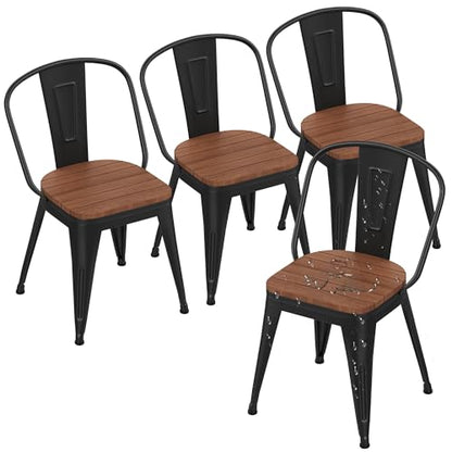 Alunaune 18inch Outdoor Metal Patio Dining Chairs Set of 4 High Back Classic Chic Iron Farmhouse Barstools Industrial Coffee Bar Stools Bistro Cafe Side Chair-Black - color: Outdoor Black