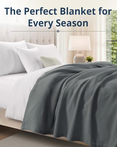 LANE LINEN King Blankets for the Bed - 300 GSM Cotton - Soft & Cozy Blankets - Breathable, Classic Waffle Texture & Durable Warm Blanket - Everyday Bed Use & Relaxing on Couch - 106"x90" - Sharkskin - color: 08: Sharkskin, size: King