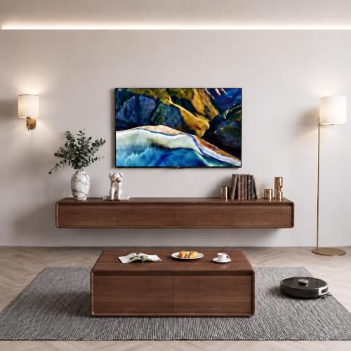 Floating TV Stand, Modern Wall-Mounted Entertainment Center with 1 Flip-Down Cabinet Doors 2 Drawers, Solid Wood Media Console (Walnut, 78.7") - color: Walnut, size: 78.7"