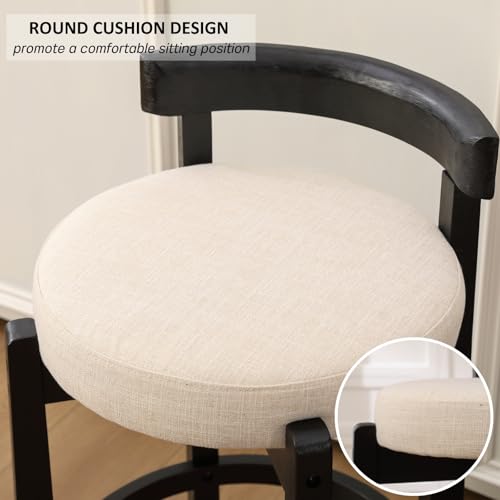 HEAH-YO Mid Century Modern Bar Stools Set of 2, 26.5" Counter Stools with Low Back, Linen Upholstered Barstools with Black Wood Legs Bar Chairs for Kitchen Island Dining Room, Beige - color: 26.5" Beige Linen Black Wood, size: Counter Height - Set of 2