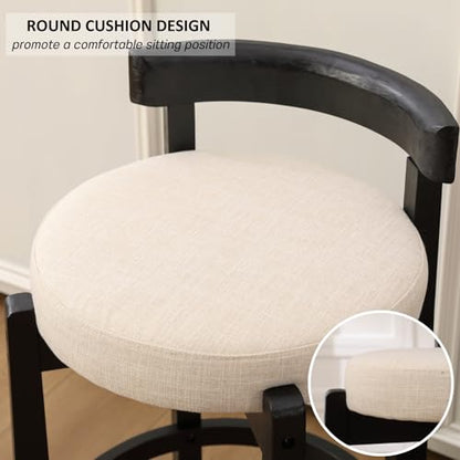 HEAH-YO Mid Century Modern Bar Stools Set of 2, 26.5" Counter Stools with Low Back, Linen Upholstered Barstools with Black Wood Legs Bar Chairs for Kitchen Island Dining Room, Beige - color: 26.5" Beige Linen Black Wood, size: Counter Height - Set of 2