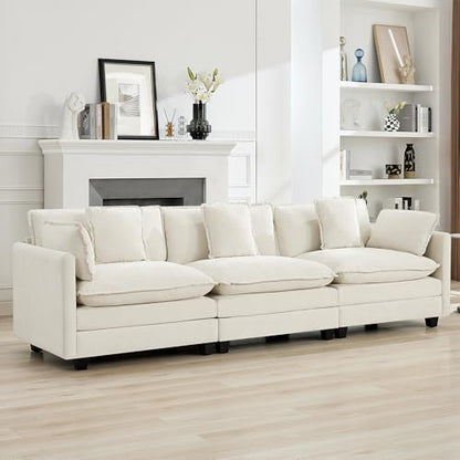 111'' Sectional Cloud Deep Seat Couch, Modern Comfy Chenille Modular Sectional Sofa for Living Room Set, Upholstered Modular 3-Seats Sofa Couch, Beige - color: Beige, size: 111'' 3 Seats