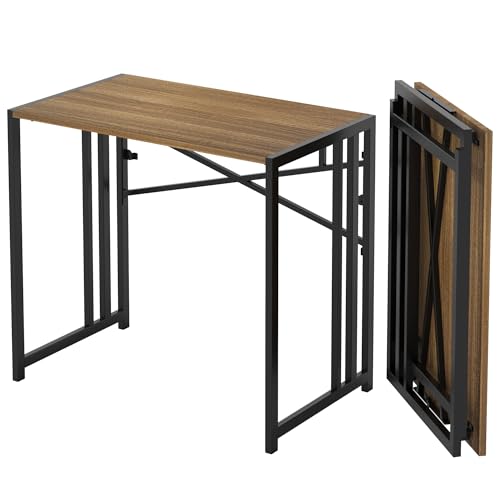 Lutown-Teen Narrow Folding Computer Desk 35 inch, Espresso | Writing Gaming Computer Camping Desk for Small Spaces, No Assembly Required Home Office Desk - color: Espresso, size: 35 Inch