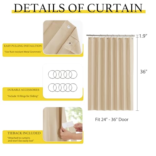 NICETOWN Biscotti Beige Room Darkening Kitchen Curtains 36 Inches Long | Farmhouse Small Window Drapes with Rings Energy Efficient Privacy Shades for Classroom Living Room, W38 x L36, 1 Panel - color: Biscotti Beige, size: 38"W x 36"L (Pack of 1)