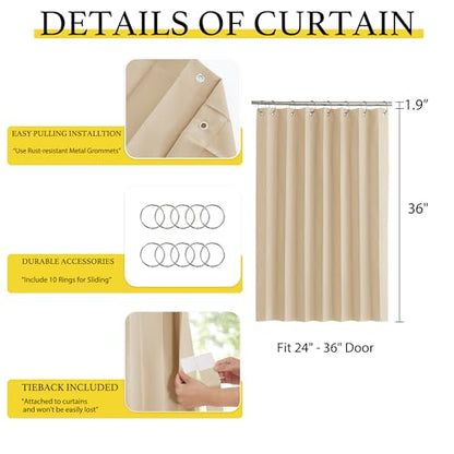 NICETOWN Biscotti Beige Room Darkening Kitchen Curtains 36 Inches Long | Farmhouse Small Window Drapes with Rings Energy Efficient Privacy Shades for Classroom Living Room, W38 x L36, 1 Panel - color: Biscotti Beige, size: 38"W x 36"L (Pack of 1)