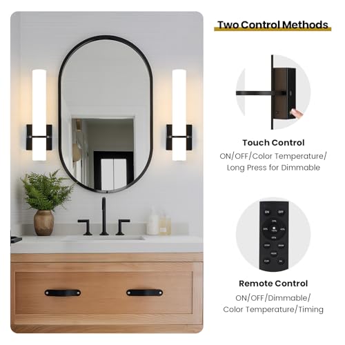 AIJIASI Black Battery Operated Wall Sconces Set of 2, 10000mAh Rechargeable Wireless Wall Sconce with Remote Control, 3000K-6000K Dimmable LED Wall Lights for Living Room Bedroom Hallway 15 Inch - color: Black, size: Battery Operated (15in-2pcs)