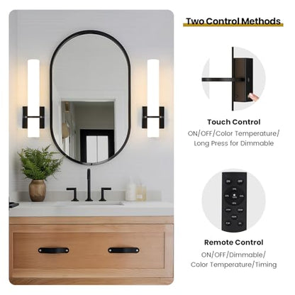 AIJIASI Black Battery Operated Wall Sconces Set of 2, 10000mAh Rechargeable Wireless Wall Sconce with Remote Control, 3000K-6000K Dimmable LED Wall Lights for Living Room Bedroom Hallway 15 Inch - color: Black, size: Battery Operated (15in-2pcs)