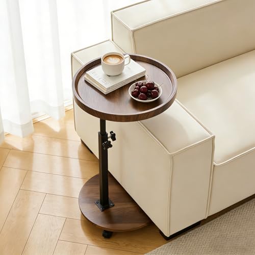 C Table End Table Adjustable Height, Couch Tables That slide under for Small Spaces, 360°Swivel TV Tray Table, C Shaped Side Tables Living Room and Bedroom for Sofa, Bed, Chair, Snack (Walnut Brown) - color: Walnut Brown