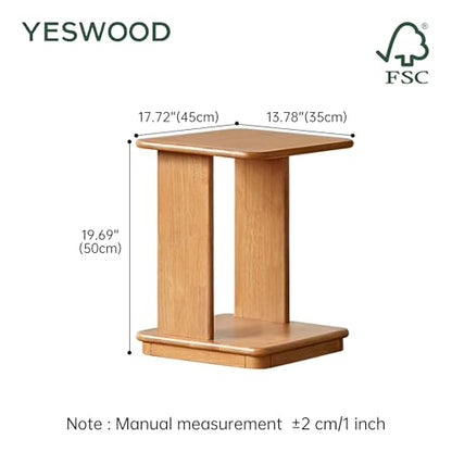 C Shaped End Table Set of 2, Solid Wood Side Table with Wheels, Natural Wood Nightstand, 2-Tier Wood Sofa Table Coffee Table for Living Room, Bedroom, Home Office(19.69" H) - color: Natural-19.69"h-2p