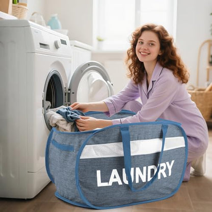 Collapsible Laundry Baskets, Foldable Laundry Basket with Dual Handles, Tear-proof Dirty Clothes Hampers for Laundry, Easy to Carry Pop Up Hamper for Bedroom, Bathroom, Dorm, Laundry Room Blue - color: Blue