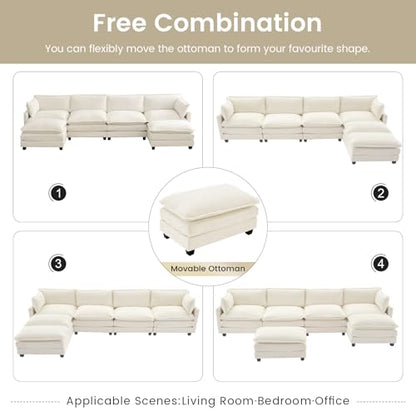 ROWHY Oversized Modular Sectional Couch with 2 Movable Ottoman, 148" Modern Convertible U Shaped Sofa Set, 4 Seat Comfy Cloud Couch with 2 Throw Pillows, for Living Room and Office, Chenille, Beige - color: Chenille Beige, size: 6 Seats U-Shaped