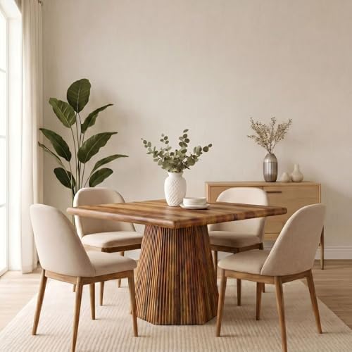 Tribesigns 31.5" Square Dining Table for 4, Rustic Brown | Farmhouse, Sturdy Pedestal Base for Kitchen & Dining Room & Living Room