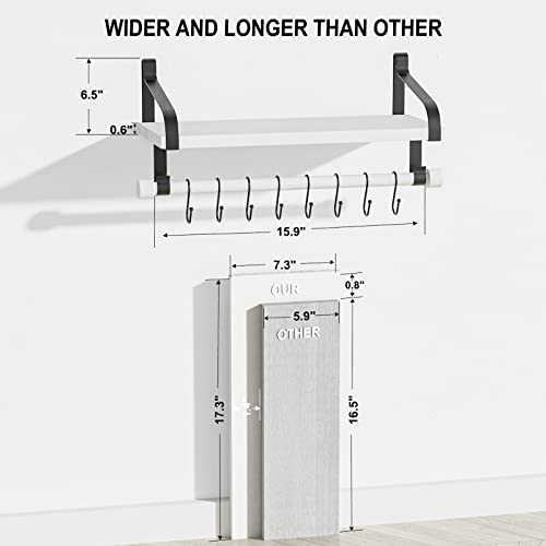 Love-KANKEI 17.3"Floating Wall Shelves Set of 2,Solid Wood,Coffee Bar,White | Spice Rack,Towel Bar/8 Hooks,39 Lbs/shelf,Easy to Install,For Kitchen,Bathroom,Living Room,Bedroom,Office,Entryway Display - color: White