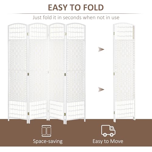 HOMCOM 4 Panel Room Divider, Folding Privacy Screen, 5.6', White | Room Separator, Wave Fiber Freestanding Partition Wall Divider - color: White, size: 4 Panel