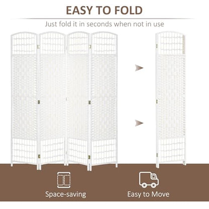 HOMCOM 4 Panel Room Divider, Folding Privacy Screen, 5.6', White | Room Separator, Wave Fiber Freestanding Partition Wall Divider - color: White, size: 4 Panel