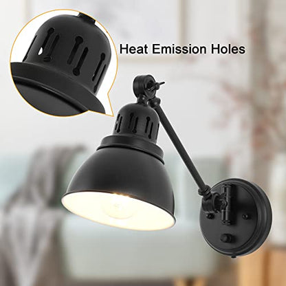 GOODATE Plug in Wall Sconces Set of 2, ENCOMLI Wall Sconce Lighting with Dimmable On Off Switch, Swing Arm Wall Lamp, Black Metal Industrial Wall Light Fixtures, Safety E26 Base, 6FT Plug in Cord - size: Black-2 PACK