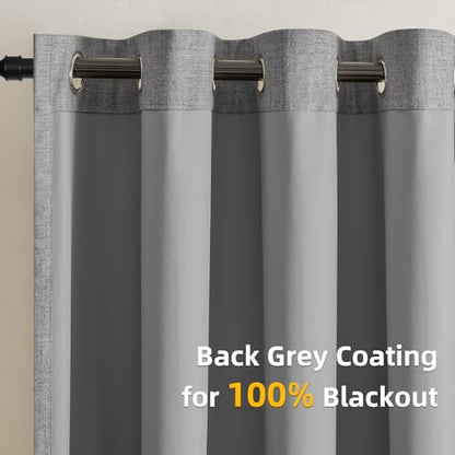 CUCRAF 100% Blackout Window Curtains 84 inches Long 2 Panels Set, Faux Linen Look Thermal Insulated Grommet Drapes, Room Darkening Curtain for Bedroom Living Room(W52 x L84 Inch, Grey) - color: Grey, size: 52"W x 84"L (Pack of 2)