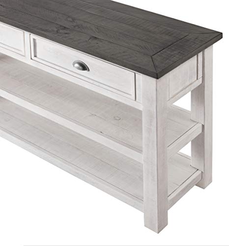 Martin Svensson Home Monterey Solid Wood Sofa Console Table, White & Grey | Farmhouse Style, Pine Wood, Two Drawers, Two Open Shelves for Storage - color: White With Grey Top