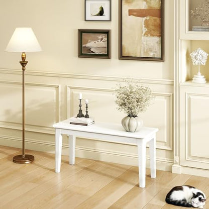 Dining Bench 39.4" Solid Oak Wooden Bed End＆Entryway Bench for Living Room Bedroom Kitchen(White) - color: White, size: 39.4"