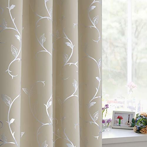 BUHUA Thermal Insulated Blackout Curtains with Striped Wave Vine Print Window Curtains for Living Room 38W×72L Beige 2 Panels - color: Beige, size: 38"W x 72"L (Pack of 2)