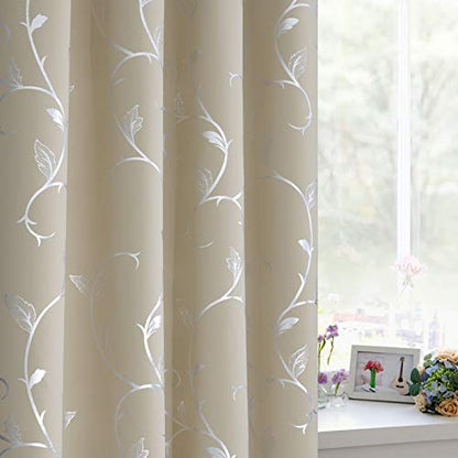 BUHUA Thermal Insulated Blackout Curtains with Striped Wave Vine Print Window Curtains for Living Room 38W×72L Beige 2 Panels - color: Beige, size: 38"W x 72"L (Pack of 2)