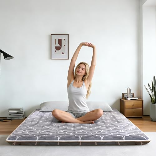 6th Generation Japanese Floor Futon Mattress - Extra-Thick 9-Layer Modern Futon with 100% High-Density Foam, Portable Floor Mattress Sleeping Pad for Adults, Guest Room, Dormitory, Full Size (54"X80") - color: Grey, size: Full(54"X80")
