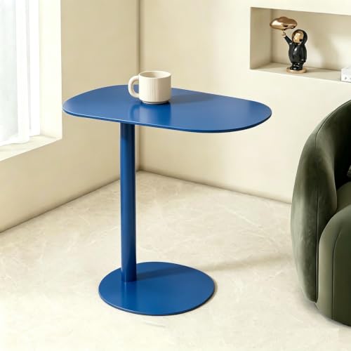 Metal C-Shaped Side Table, Modern End Table for Couch Sofa Bed Small Coffee Drink Tables 25" Height for Home Office Cafe - color: Blue
