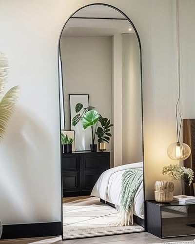 NEARBYSD 58"x18" Arched Full Length Floor Mirror, Black | With Stand, Freestanding, Wall Mounted or Leaning, For Bedroom & Dressing Room - color: Black-18"x58"