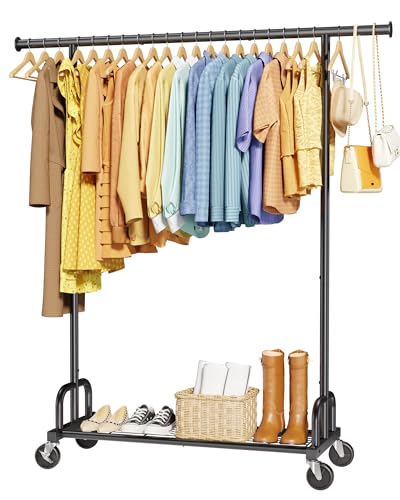 Sakugi Clothes Rack - Large-Capacity Clothing Racks for Hanging Clothes with Lockable Wheels, Space-Saving Metal Coat Rack for Bedroom, Laundry Room, Entryway, 45.6" x 16.9" x 59", Black - color: Black, size: 45.6" x 16.9" x 59"(1 Rod)