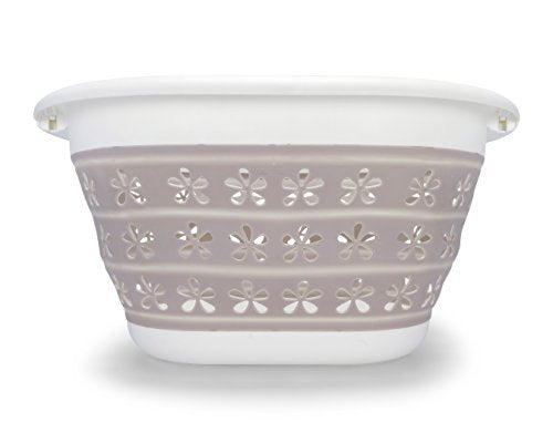 Camco Collapsible Laundry Basket | Features Simple Pop-Open & Collapse-Down Design | Waterproof for Easy Clean-Up | Measures 14.5” x 19.75” x 2.5”/10” Collapsed/Expanded, Taupe & White (51951) - size: 10 inches tall expanded (Pack of 2)