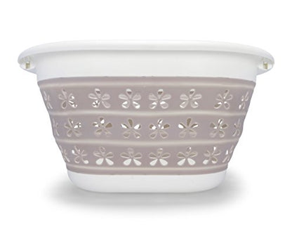 Camco Collapsible Laundry Basket | Features Simple Pop-Open & Collapse-Down Design | Waterproof for Easy Clean-Up | Measures 14.5” x 19.75” x 2.5”/10” Collapsed/Expanded, Taupe & White (51951) - size: 10 inches tall expanded (Pack of 2)