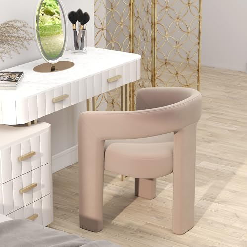HNY Modern Velvet Barrel Single Dining Chair, Khaki | Upholstered Accent Armchair With Wide Seat Stylish Design For Living Room Bedroom Vanity And Small Spaces - color: Khaki Velvet