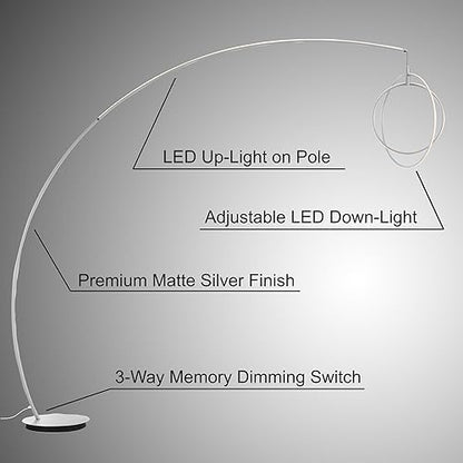 Lite Source Monita 83" Matte Silver 2-Light LED Modern Arc Floor Lamp