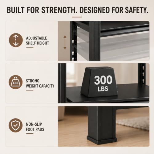 3 Shelf Bookcase, 32" W x 14" D x 32" H Narrow Metal Bookcase for Small Spaces, Black Small Bookshelf, Industrial Standing Storage Shelves for Living Room, Bedroom & Home Office - size: 3 Tier-32"Wx 14"Dx 32"H
