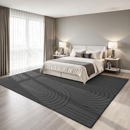 Sour Lemon Area Rugs 9x12 Living Room Bedroom, Modern Washable Rug Grey | Machine Carpet Non-Slip, Soft Large Fluffy Plush Thick, Big, Geometric High-Low Pile Nersy Rug for Kids Dining Room - color: Dark Grey, size: 9' x 12' (Rectangular)