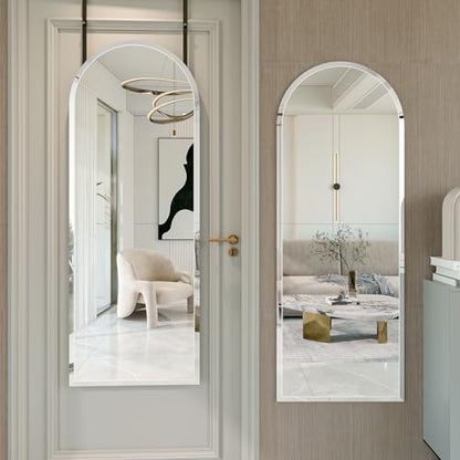Over the Door Mirror Full Length, 56x21 Inch Frameless Door Mirror | 2 Hooks, frameless, full length, 20mm beveled edge, 5mm HD glass, rectangle, anti-rust, for bedroom/entryway/cloakroom - size: 56"L x 21"W