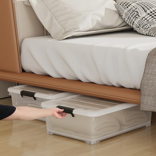 20 Quart Under Bed Storage Containers with Wheels – Clear Plastic Storage Bins with Lids, 4-Pack, Easy-Glide Wheeled Organizer for Closet, Dorm & Seasonal Items
