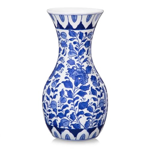 Blue and White Ceramic Flower Vase 11" Chinoiserie Vase Home Decor, Large | Hand-Painted Floral Motif, Triple-Fired Glazed Ceramic, Retro Chinoiserie Decor for Living Room Bookshelf Side Table - color: # Small Floral Texture