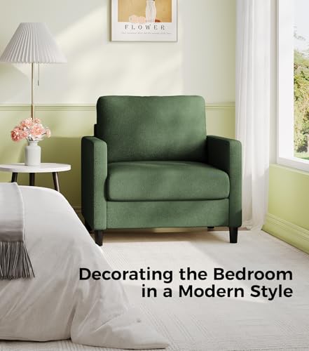 Welzona Sofa Accent Chair, 33" Reading Chair, Comfy Teddy Arm Chairs | Comfy Teddy Fabric, Tool-free Setup, Washable Covers, All-wood Couch Chairs for Living Room, Bedroom, Reading Nook, Green - color: Green, size: Standard