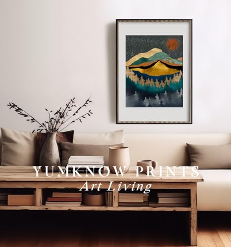 YUMKNOW Boho Mountain Wall Decor - Unframed 16x20, Bedroom Pictures, Abstract Office Gifts, Posters for Room Aesthetic, Teal Bathroom Decorations, Mid Century Modern Nature Wall Art for Living Room, - size: 16"L x 20"W