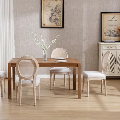 Kmax Farmhouse Dining Room Chairs, Brown Wood Legs Elegant Tufted Kitchen Chairs, French Distressed Bedroom Chairs with Round Back, Set of 2, Beige - color: Antique Brush-fabric-beige, size: 2 Chairs