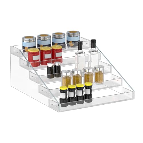 PMMASTO Widen Tiered Spice Rack, Seasoning Organizer, Clear Acrylic Vertical Shelves Can Organizer for Countertop, Cabinet, Pantry, Kitchen Organization and Storage - 5 Tier - size: Widen 5 Tier - inner width 3''