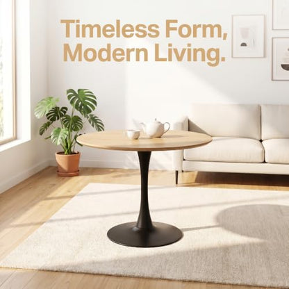 Small Round Dining Table 32" Tulip Table with Metal Pedestal, Wood | Tulip Table with Metal Pedestal & Thick MDF Top, Mid Century Small Bistro Table for Kitchen & Living Room - color: Natural Wood-b, size: 31.5"D x 31.5"W x 29.1"H