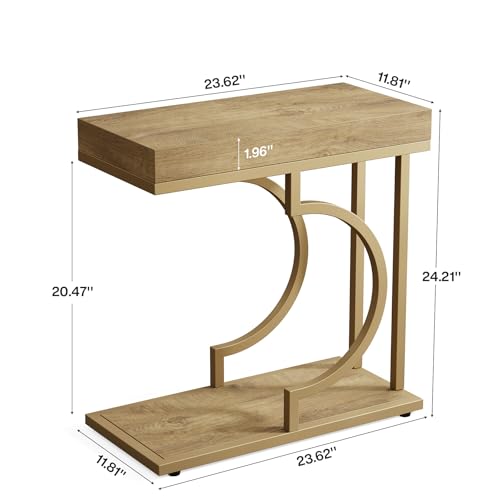 Tribesigns Narrow Side Table C Shaped End Table Modern Bedside Tables for Couch, Small Sofa Chairside Tables with Metal Frame for Living Room (2, Natural+Wood Tones) - color: Natural+wood Tones