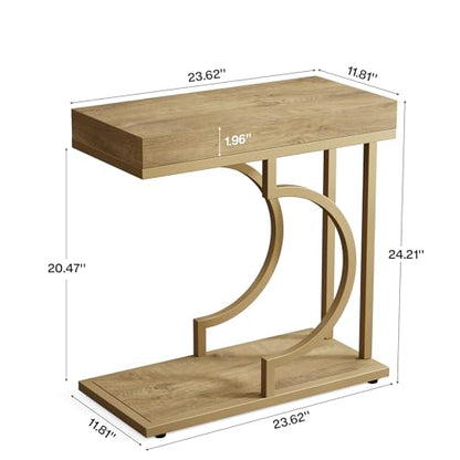 Tribesigns Narrow Side Table C Shaped End Table Modern Bedside Tables for Couch, Small Sofa Chairside Tables with Metal Frame for Living Room (2, Natural+Wood Tones) - color: Natural+wood Tones